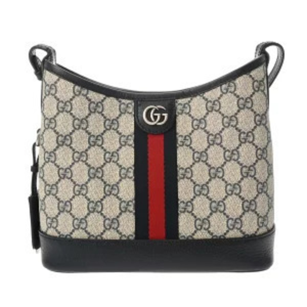 Gucci Ophidia Shoulder Bag Beige Navy Blue GG Supreme Leather